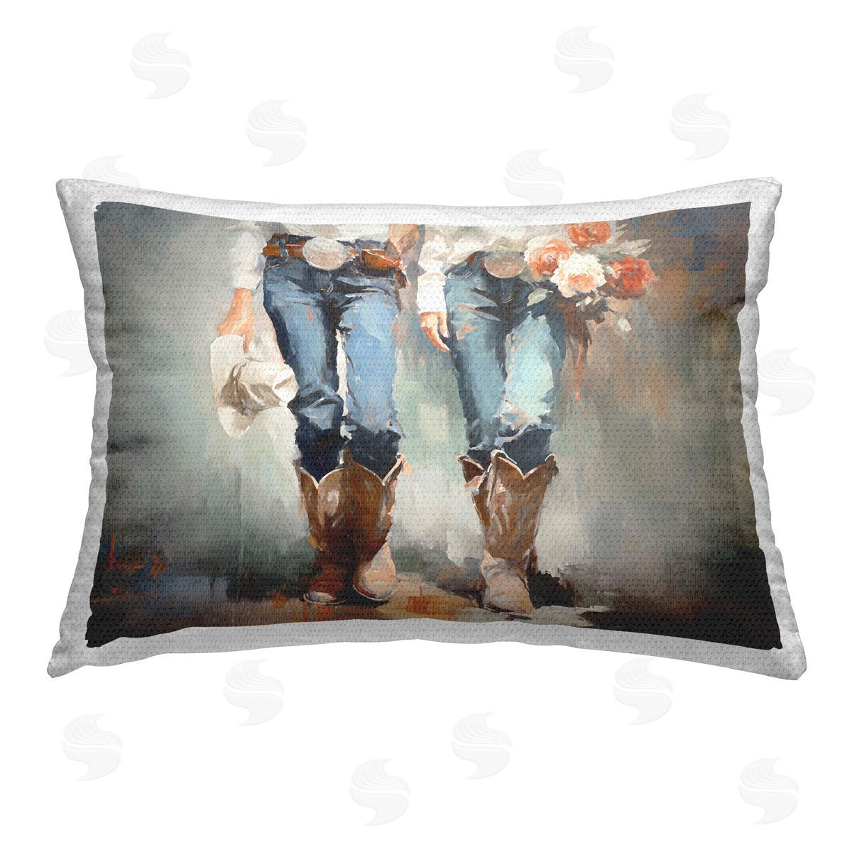Ramona Murdock Floral Cowgirl Pair Outdoor Quick-Dry Polyester Printed Throw Pillow