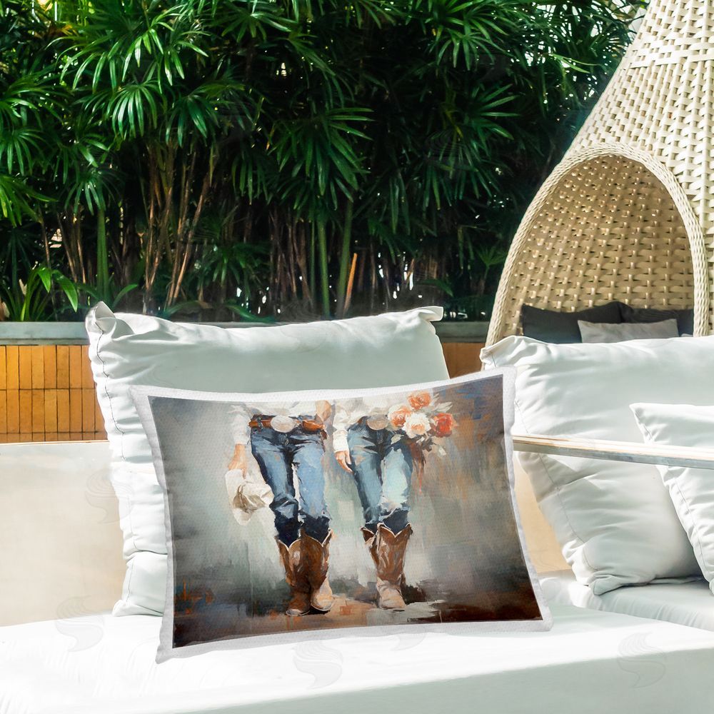 Ramona Murdock Floral Cowgirl Pair Outdoor Quick-Dry Polyester Printed Throw Pillow in Back Yard