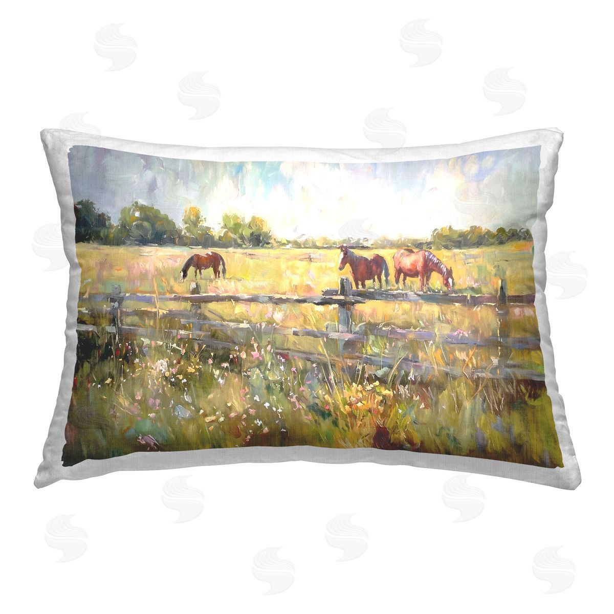 Ramona Murdock Prairie Pasture Horses Printed Plush Polyester Throw Pillow