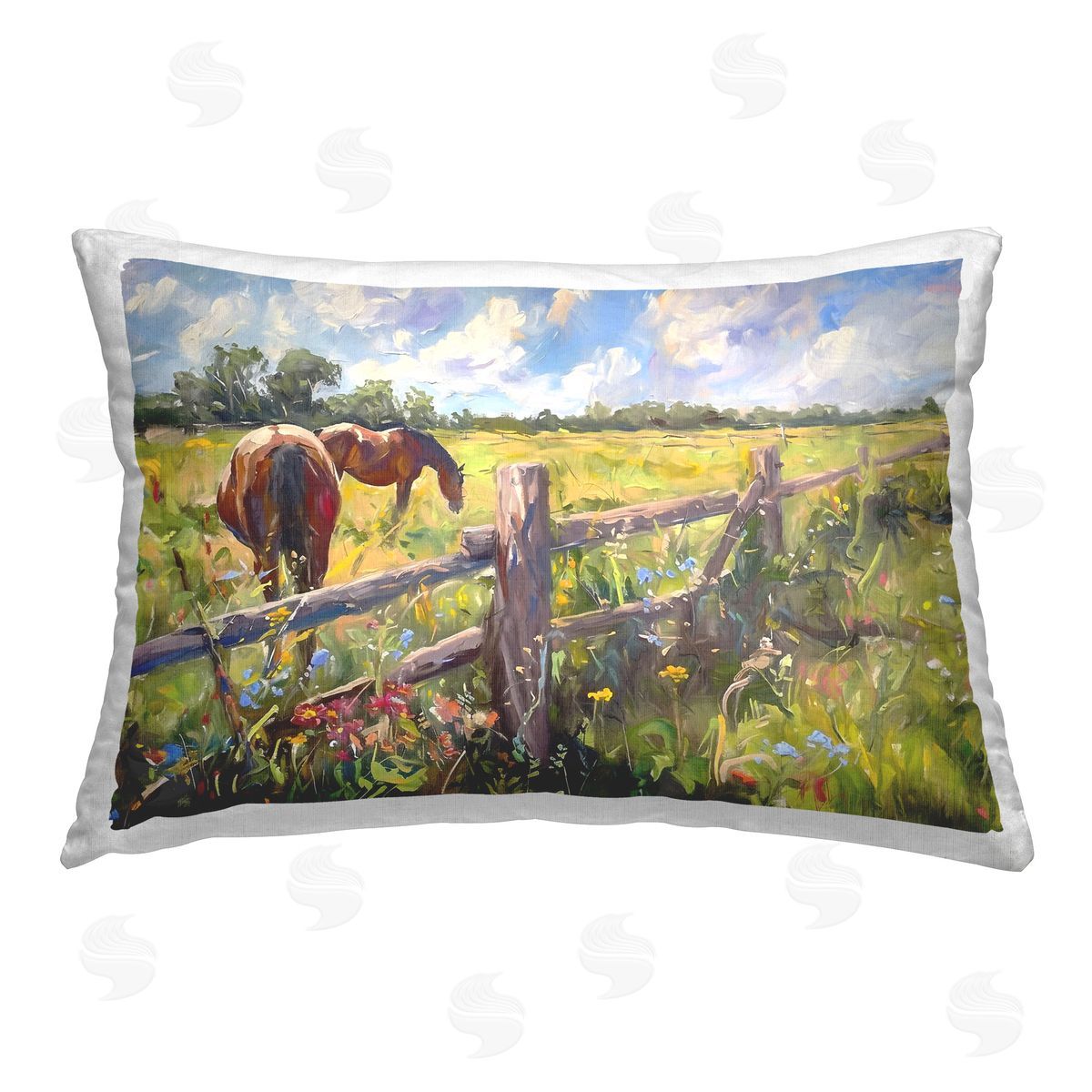 Ramona Murdock Horses Grazing Prairie Printed Plush Polyester Throw Pillow