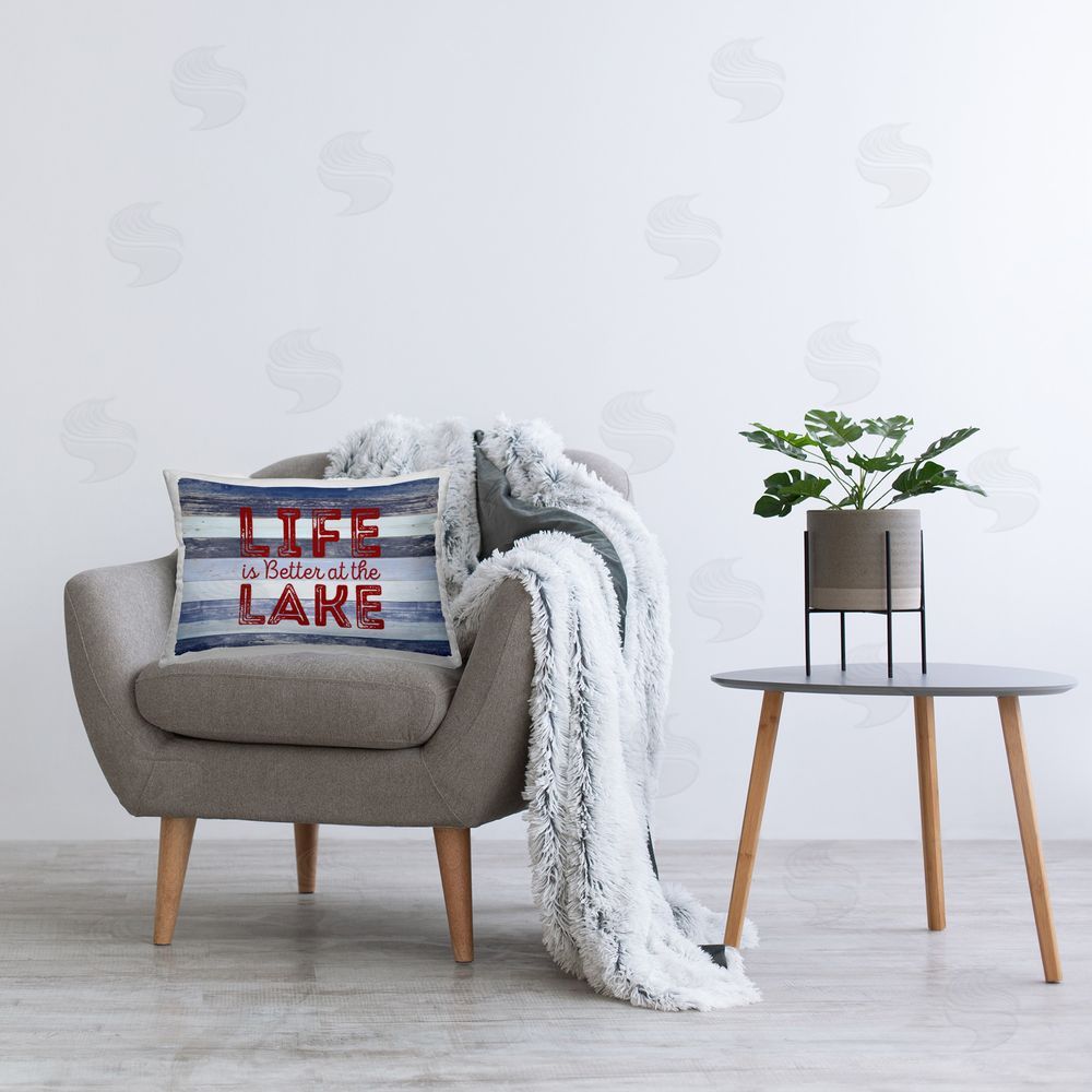 SD Graphics Studio Life At Lake Striped Printed Plush Polyester Throw Pillow On Chair