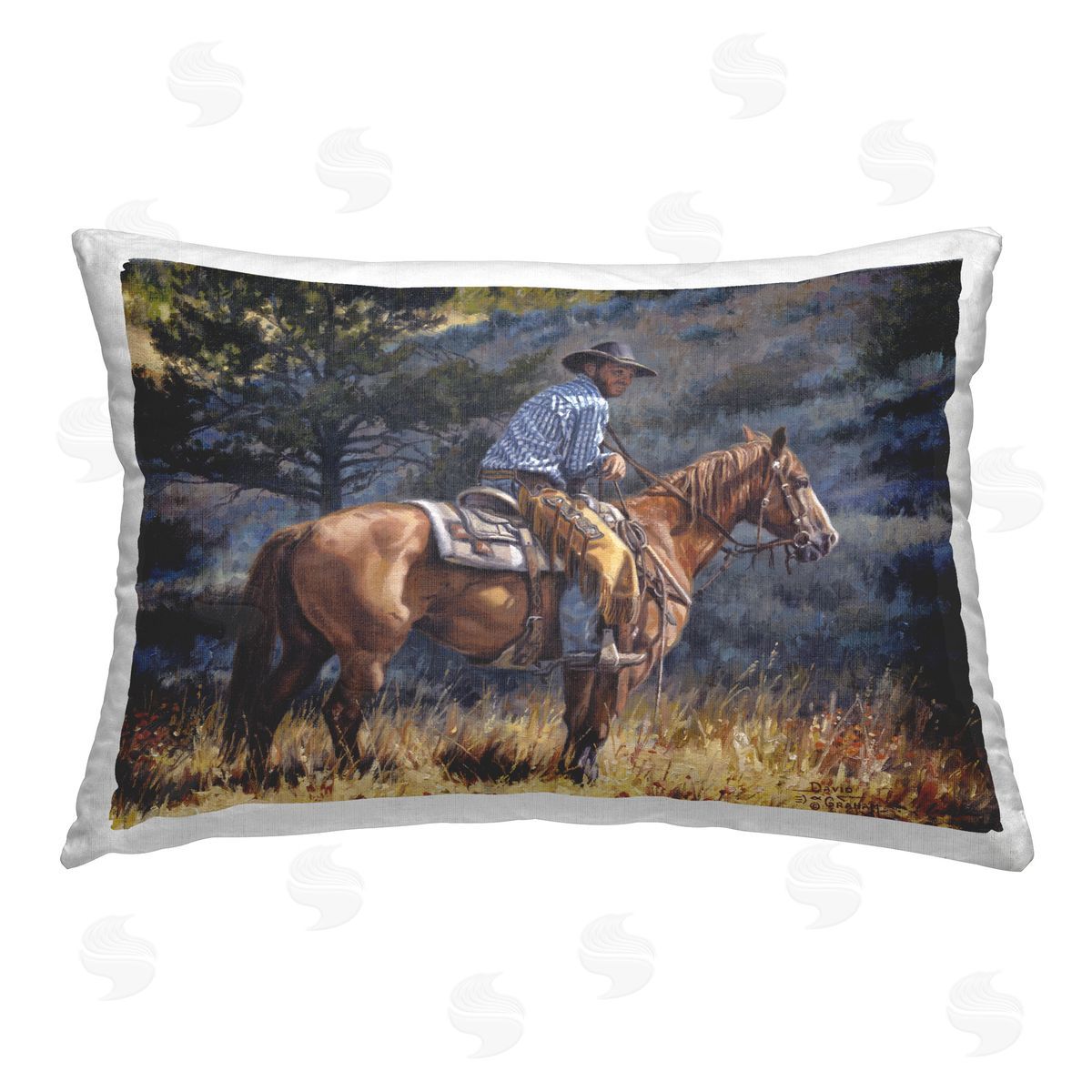 David Graham Early Start Cowboy Printed Plush Polyester Throw Pillow