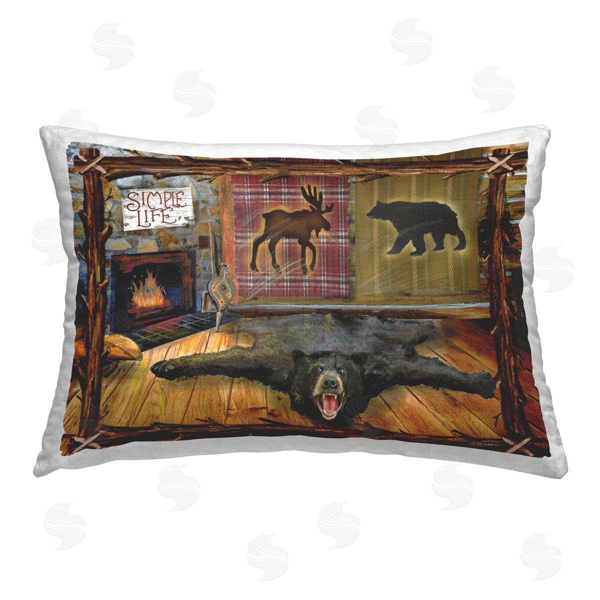 Ed Wargo Rustic Cabin Interior Printed Plush Polyester Throw Pillow