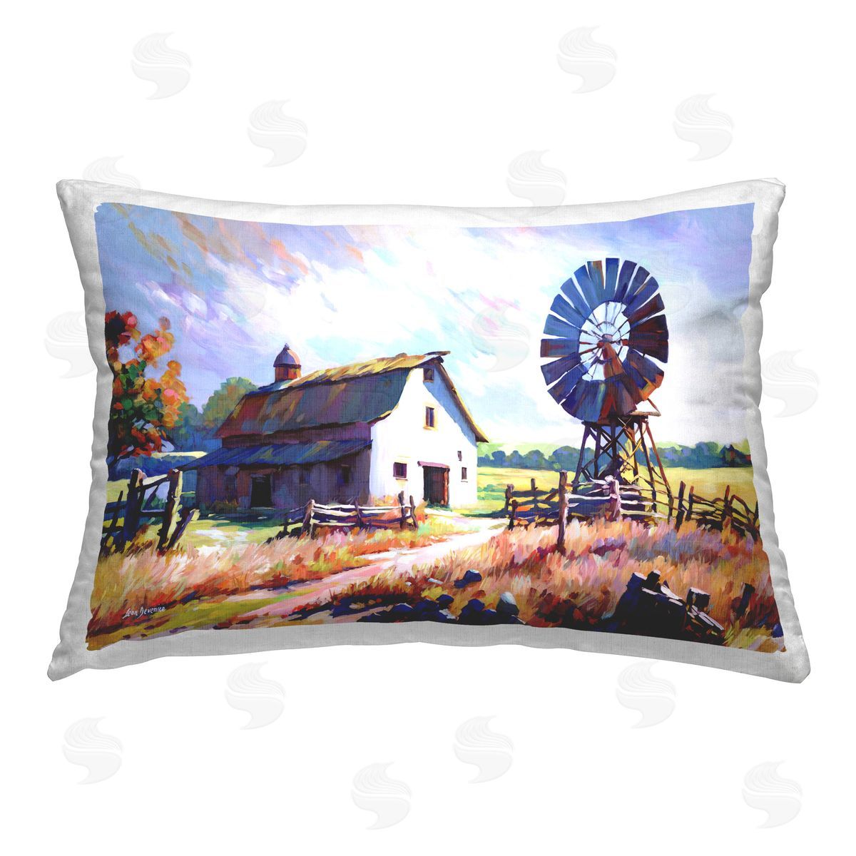 Leon Devenice Countryside Serenity Landscape Printed Plush Polyester Throw Pillow