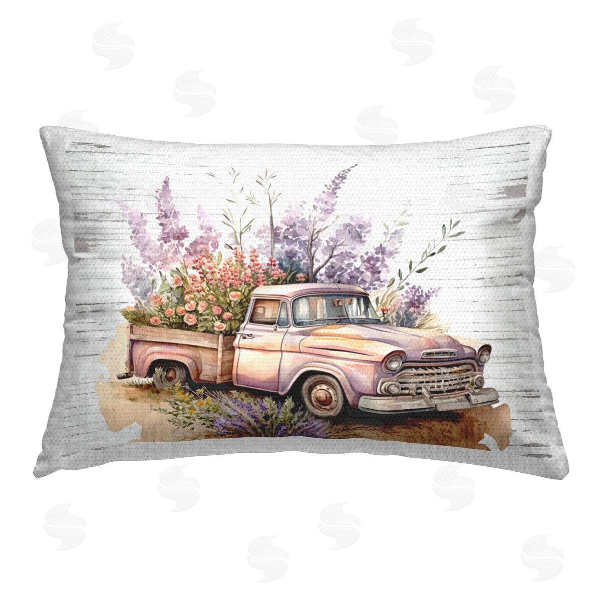 Lettered and Lined Lavender Filled Truck Outdoor Quick-Dry Polyester Printed Throw Pillow