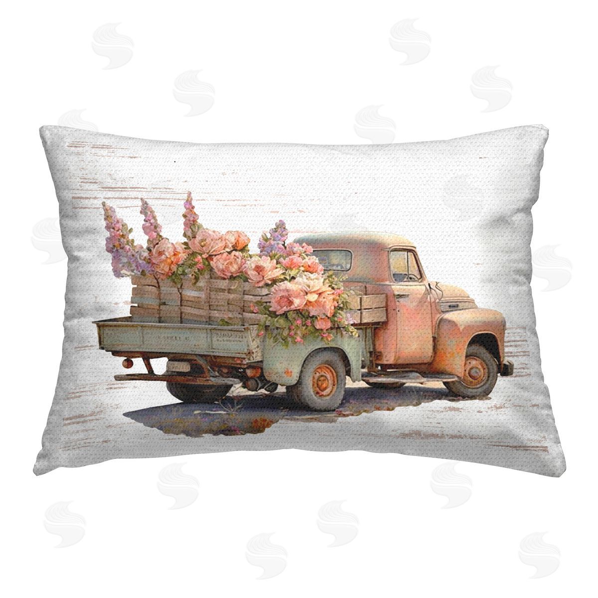 Lettered and Lined Chic Floral Truck Outdoor Quick-Dry Polyester Printed Throw Pillow