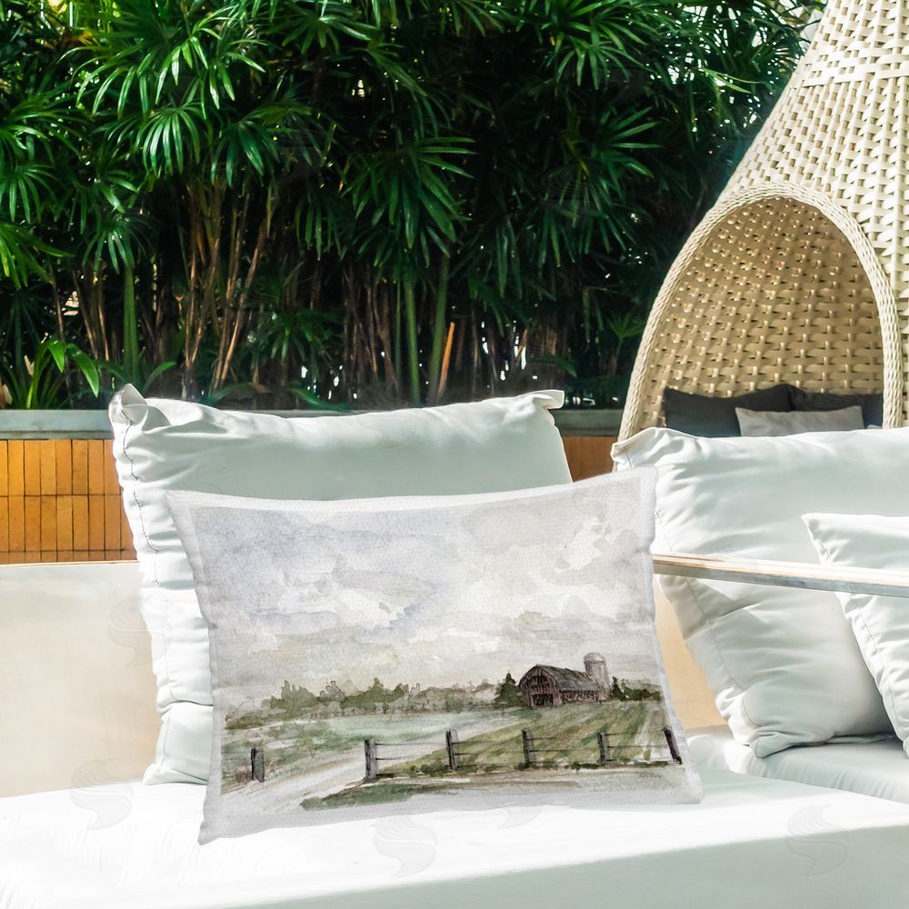 Patti Bishop Rustic Barn & Fence Outdoor Quick-Dry Polyester Printed Throw Pillow in Back Yard