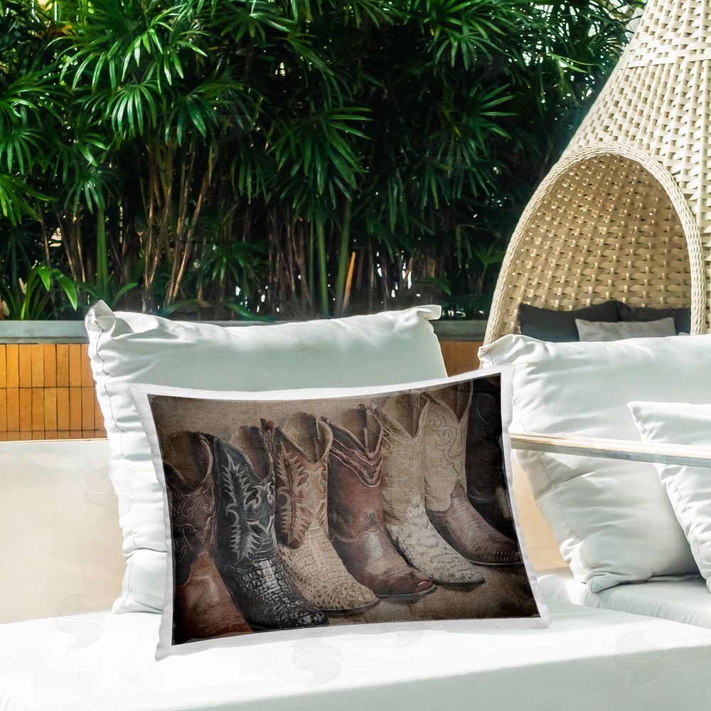 Riley B Texan Lineup Boots Outdoor Quick-Dry Polyester Printed Throw Pillow in Back Yard