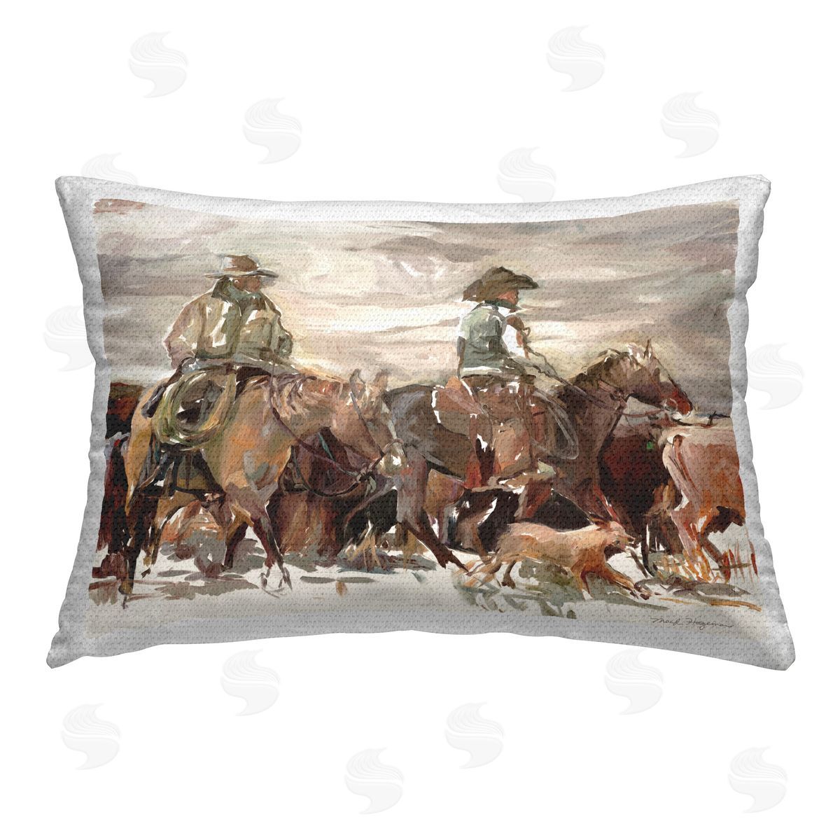 Marilyn Hageman Round Up Cowboys Outdoor Quick-Dry Polyester Printed Throw Pillow