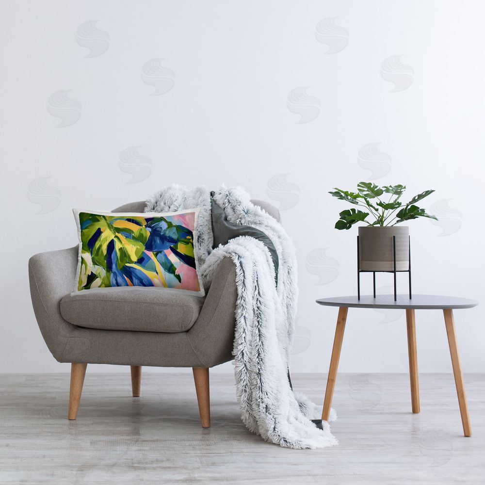 Ramona Murdock Tropical Leaves Layered Printed Plush Polyester Throw Pillow On Chair