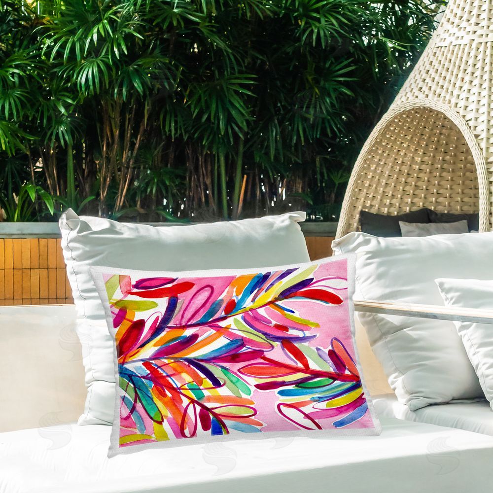 Lanie Loreth Bold Tropical Leaves Outdoor Quick-Dry Polyester Printed Throw Pillow in Back Yard