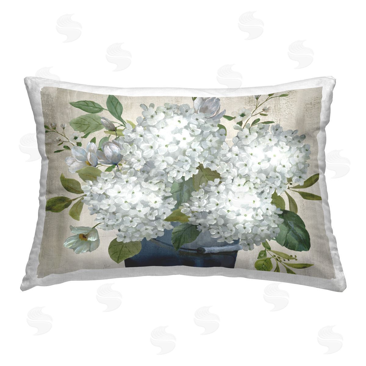 Nan Country Hydrangea Vase Printed Plush Polyester Throw Pillow