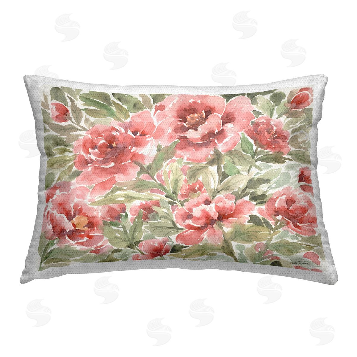 Leslie Trimbach Pink Peonies Pattern Outdoor Quick-Dry Polyester Printed Throw Pillow