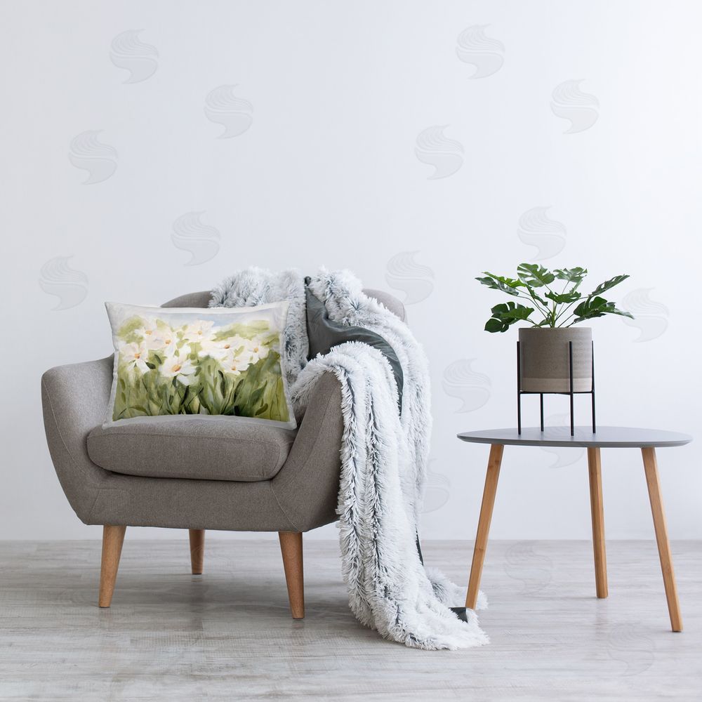 Katrina Pete Daisy Meadow View Printed Plush Polyester Throw Pillow On Chair