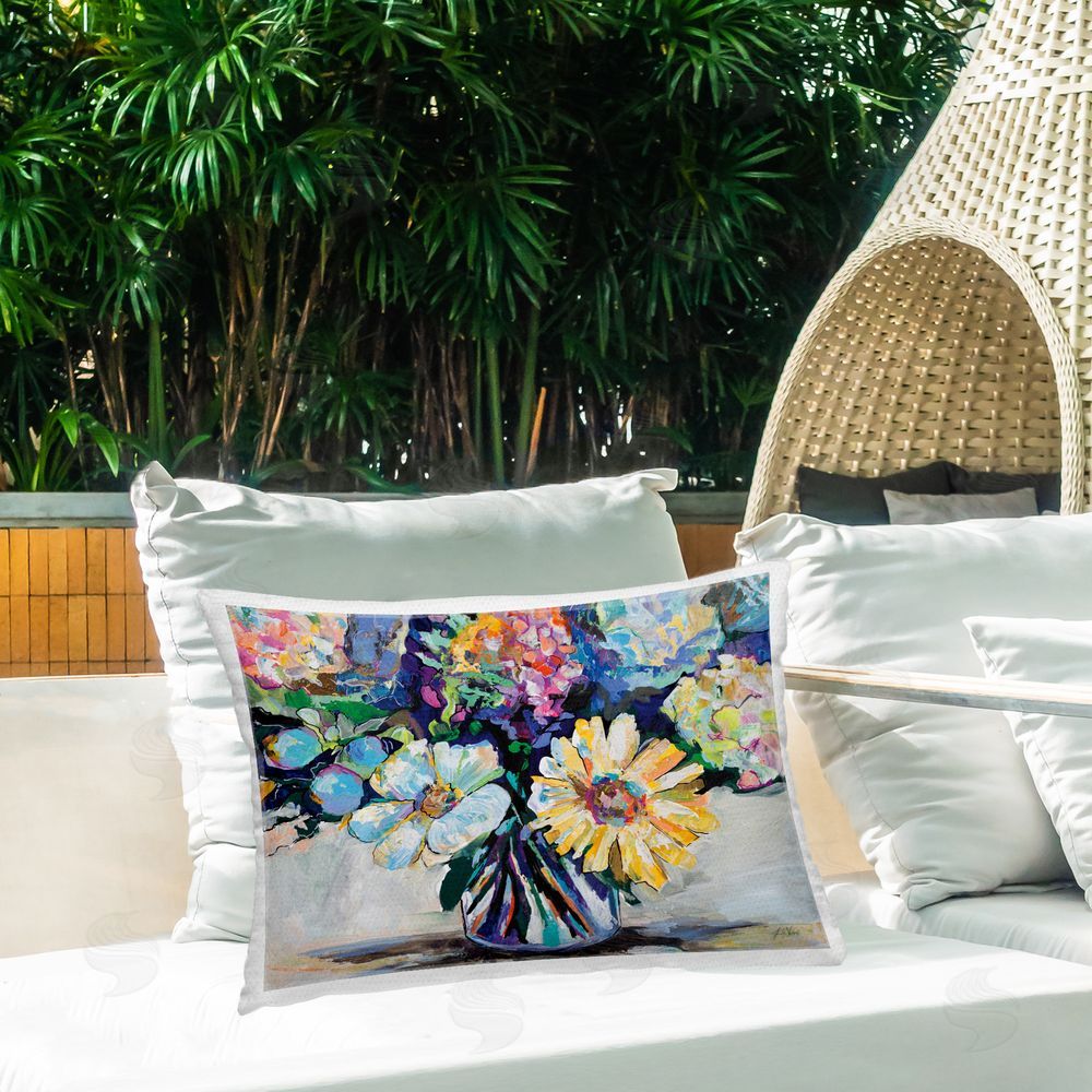 Jeanette Vertentes Exciting Times Bouquet Outdoor Quick-Dry Polyester Printed Throw Pillow in Back Yard