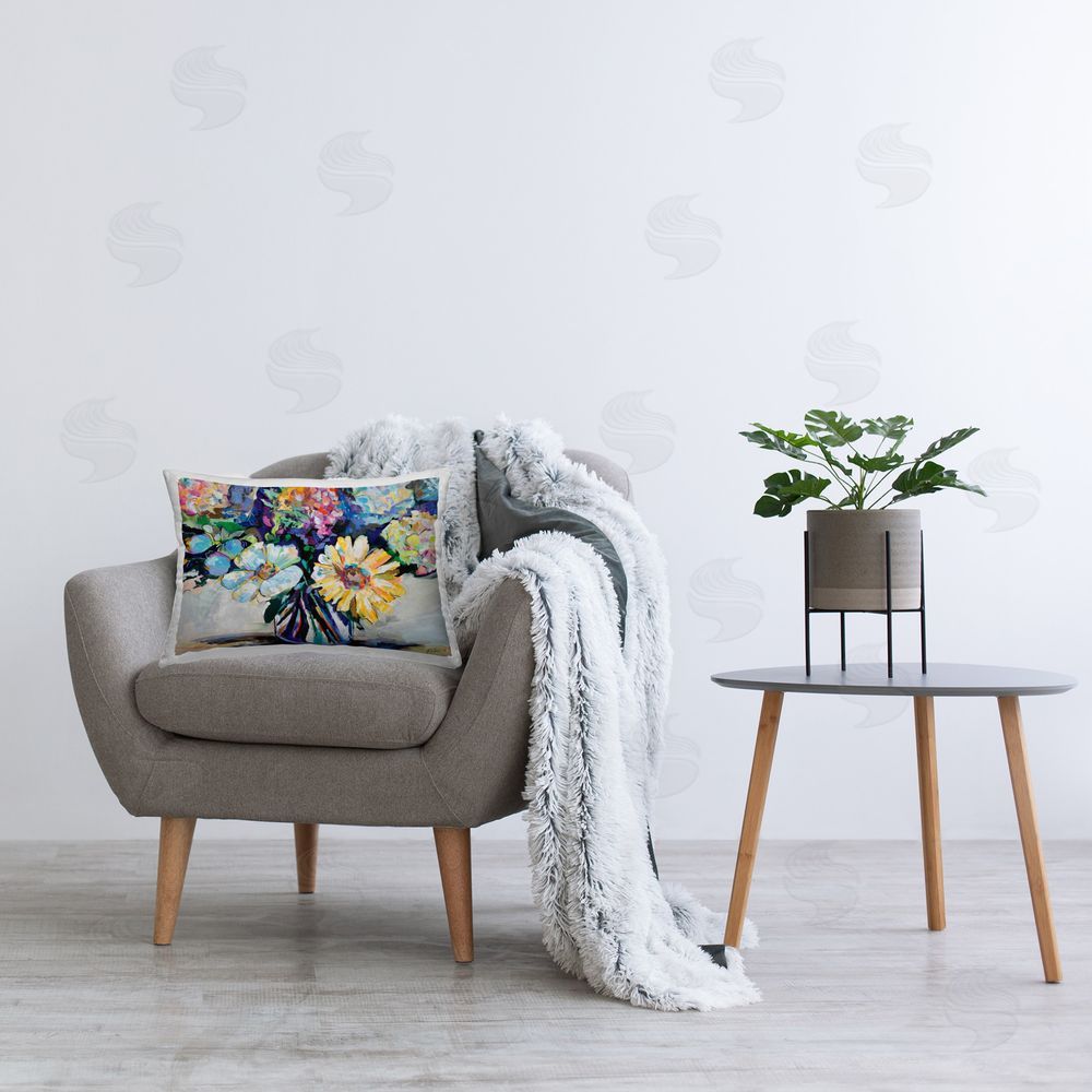 Jeanette Vertentes Exciting Times Bouquet Printed Plush Polyester Throw Pillow On Chair