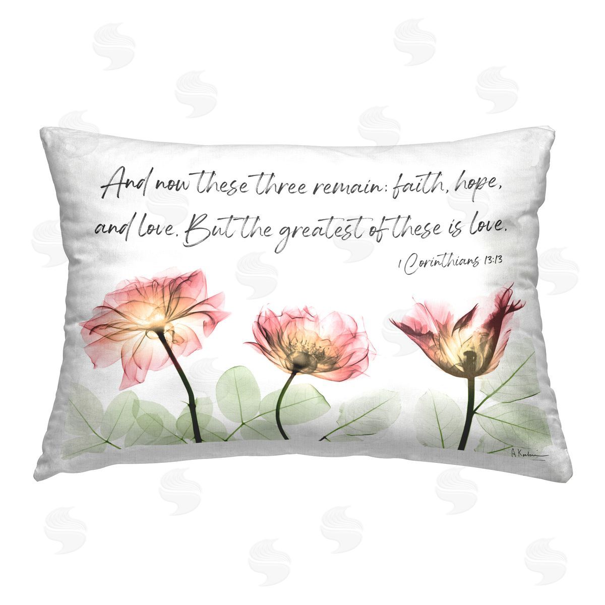 Albert Koetsier Faith Hope Love Floral Printed Plush Polyester Throw Pillow