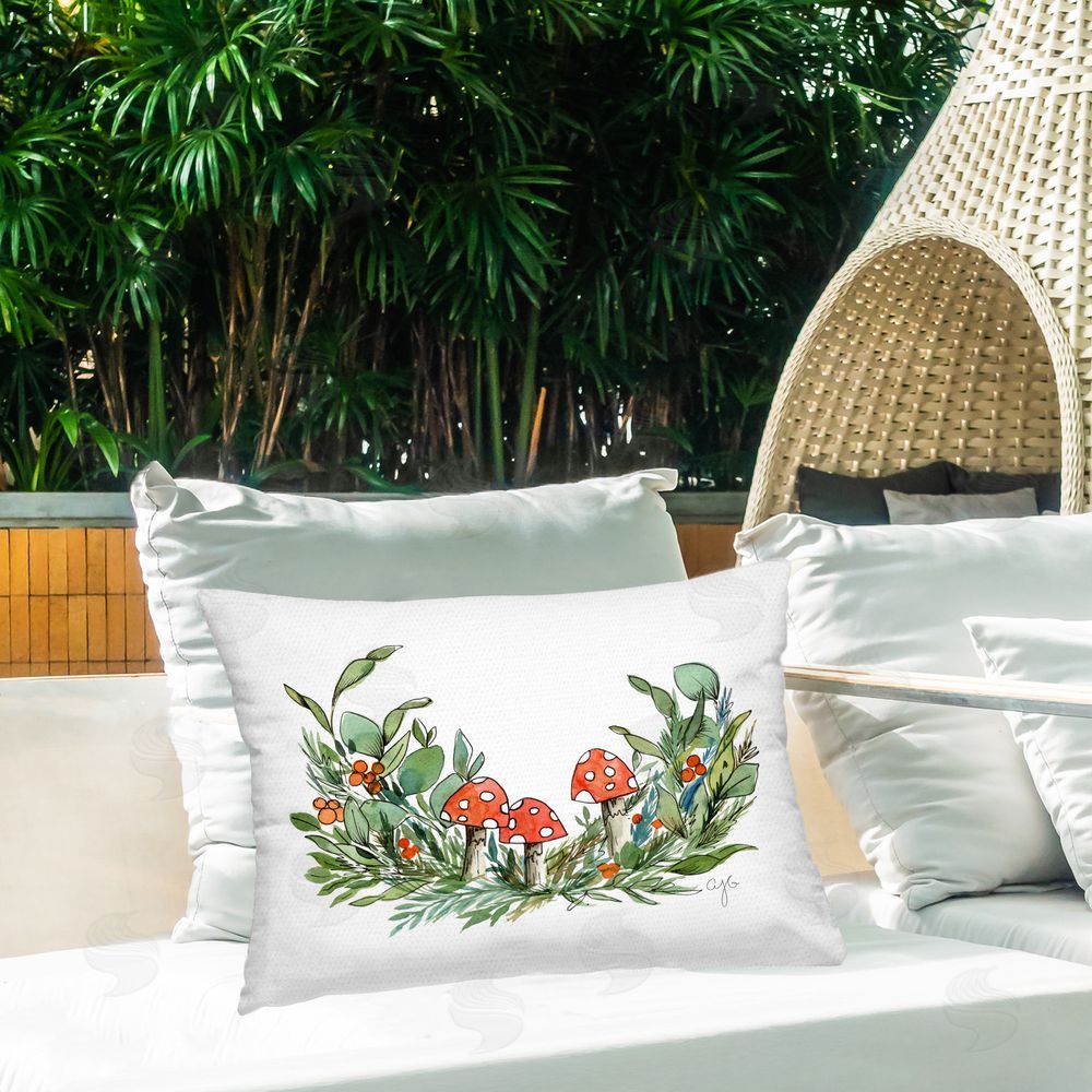 Alexandria Gilbert Kincaid Mushrooms & Vine Outdoor Quick-Dry Polyester Printed Throw Pillow in Back Yard