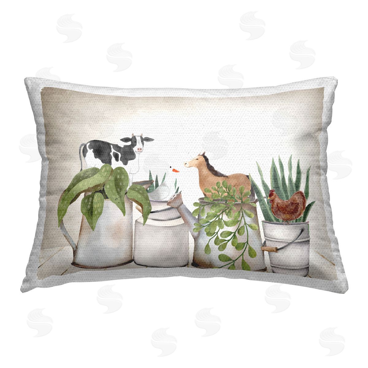 Kim Allen Tin Farm Animal Plants Outdoor Quick-Dry Polyester Printed Throw Pillow