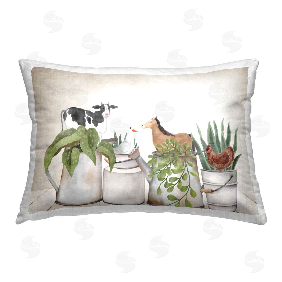 Kim Allen Tin Farm Animal Plants Printed Plush Polyester Throw Pillow
