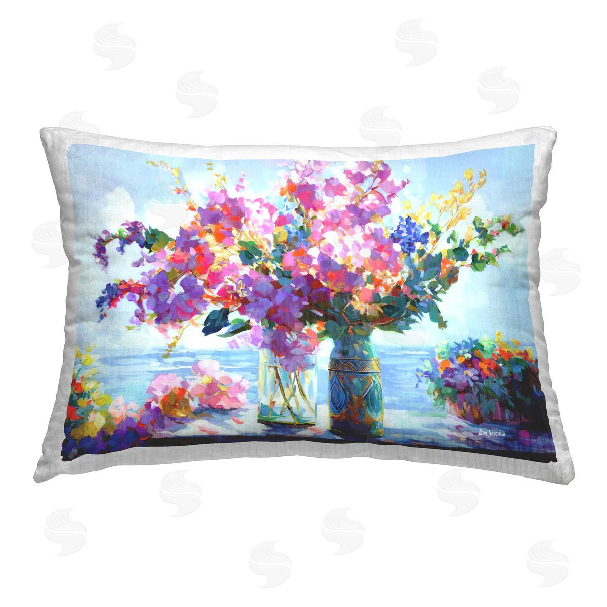 Leon Devenice Ocean Breeze Blossoms Printed Plush Polyester Throw Pillow