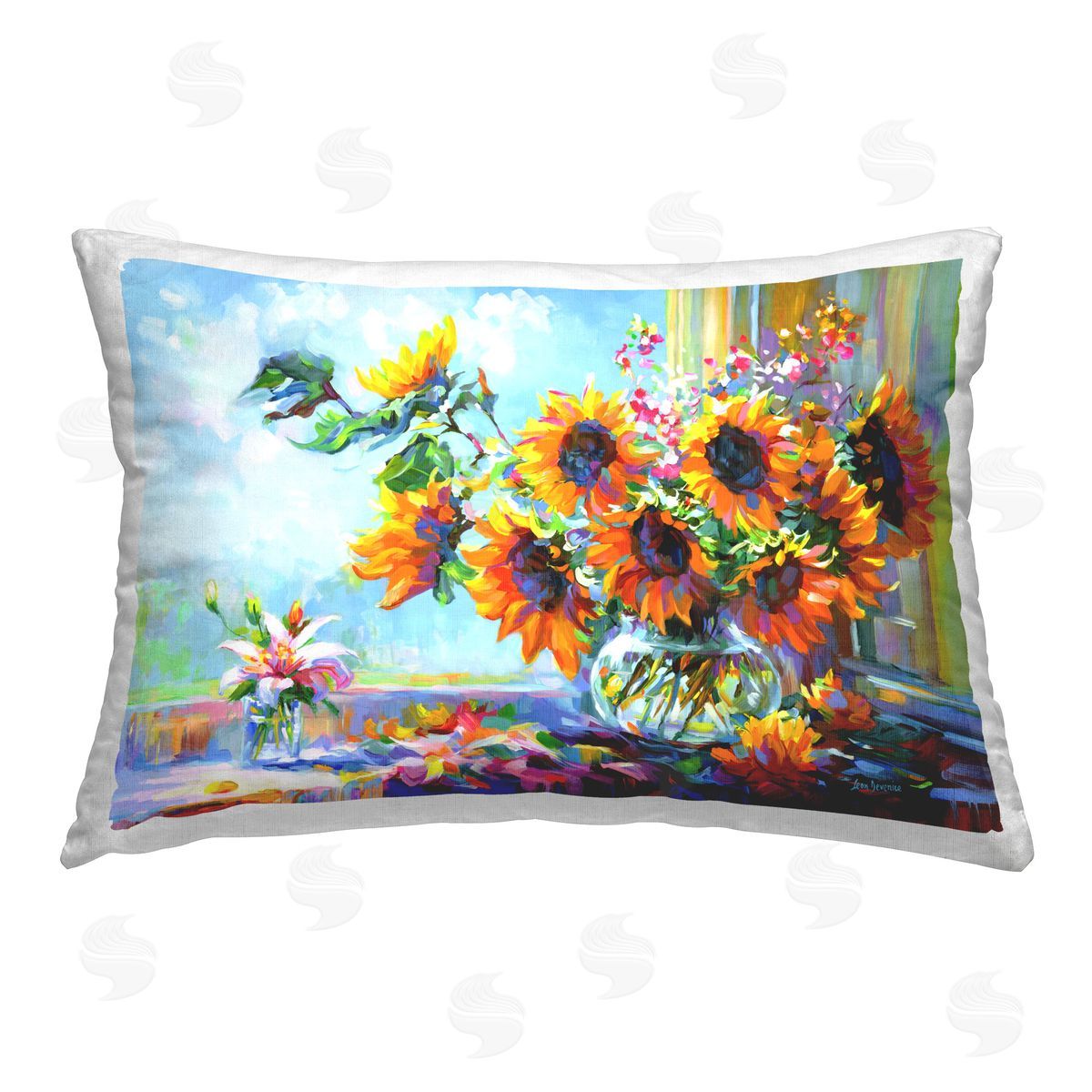 Leon Devenice Sunflowers Morning Glory Printed Plush Polyester Throw Pillow