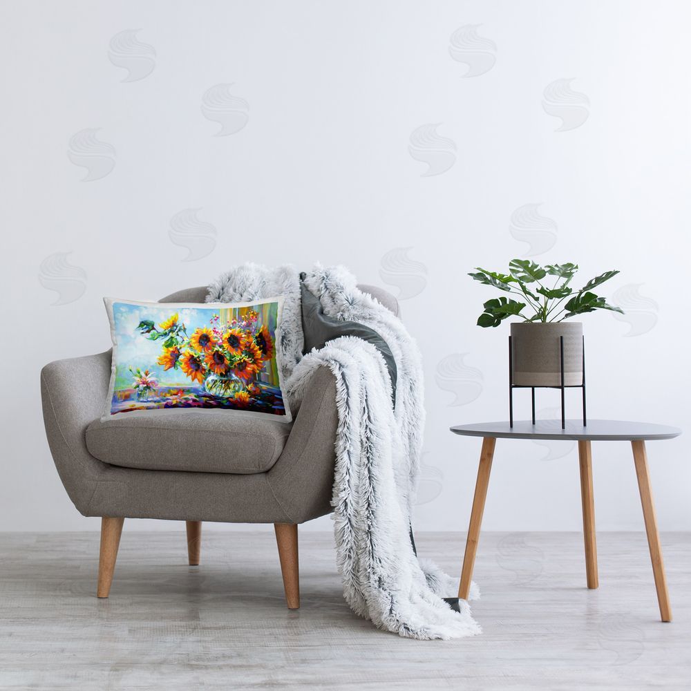 Leon Devenice Sunflowers Morning Glory Printed Plush Polyester Throw Pillow On Chair