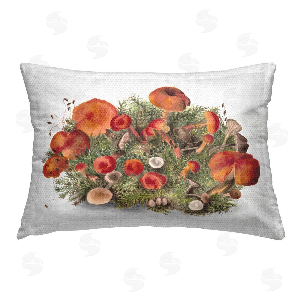 Lettered and Lined Rustic Cottage Mushrooms Outdoor Quick-Dry Polyester Printed Throw Pillow