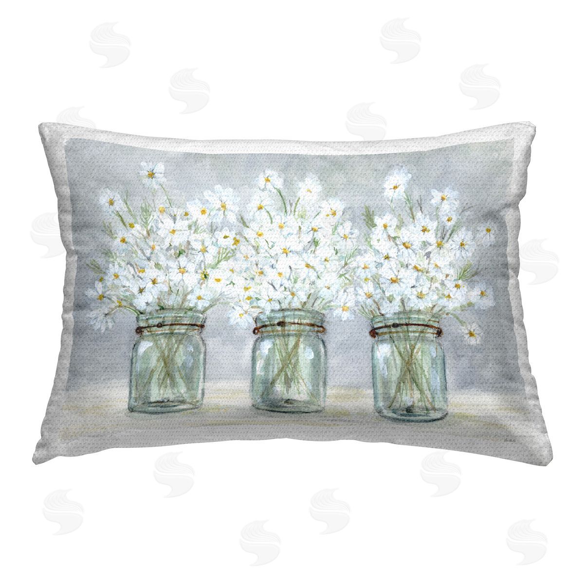 Patti Bishop Daisies In Jars Outdoor Quick-Dry Polyester Printed Throw Pillow