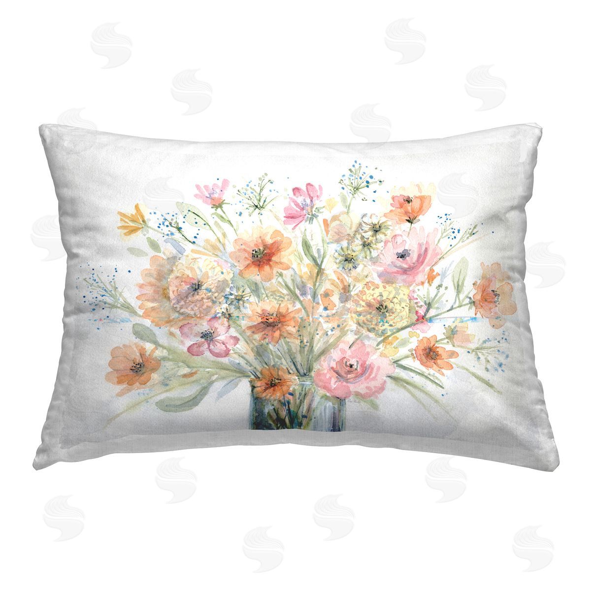 Patti Bishop Peach Pink Bouquet Printed Plush Polyester Throw Pillow