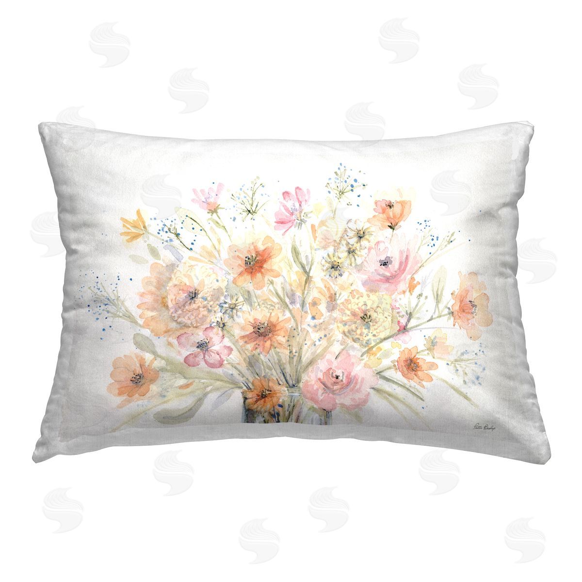 Patti Bishop Blush Pink Bouquet Printed Plush Polyester Throw Pillow