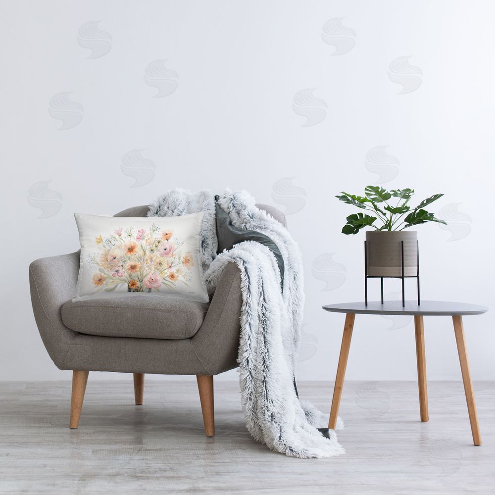 Patti Bishop Blush Pink Bouquet Printed Plush Polyester Throw Pillow On Chair