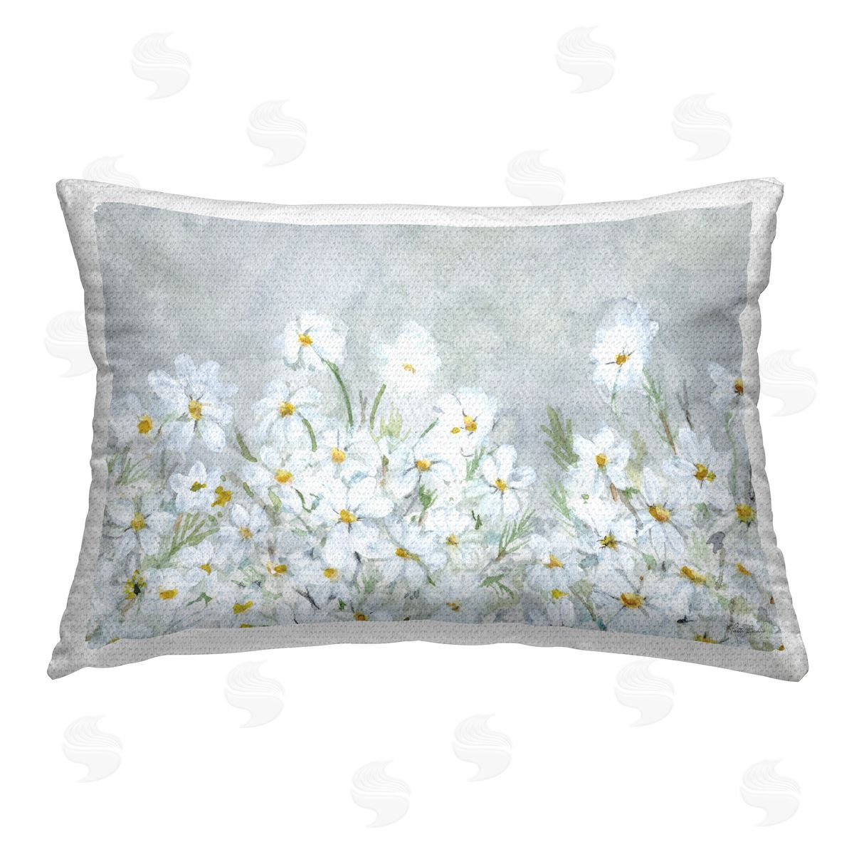 Patti Bishop Subtle Brushed Daisies Outdoor Quick-Dry Polyester Printed Throw Pillow