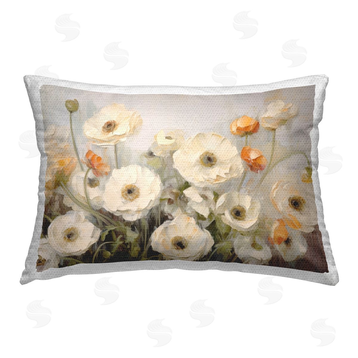 Petal Prints Design White Ranunculus Blooms Outdoor Quick-Dry Polyester Printed Throw Pillow