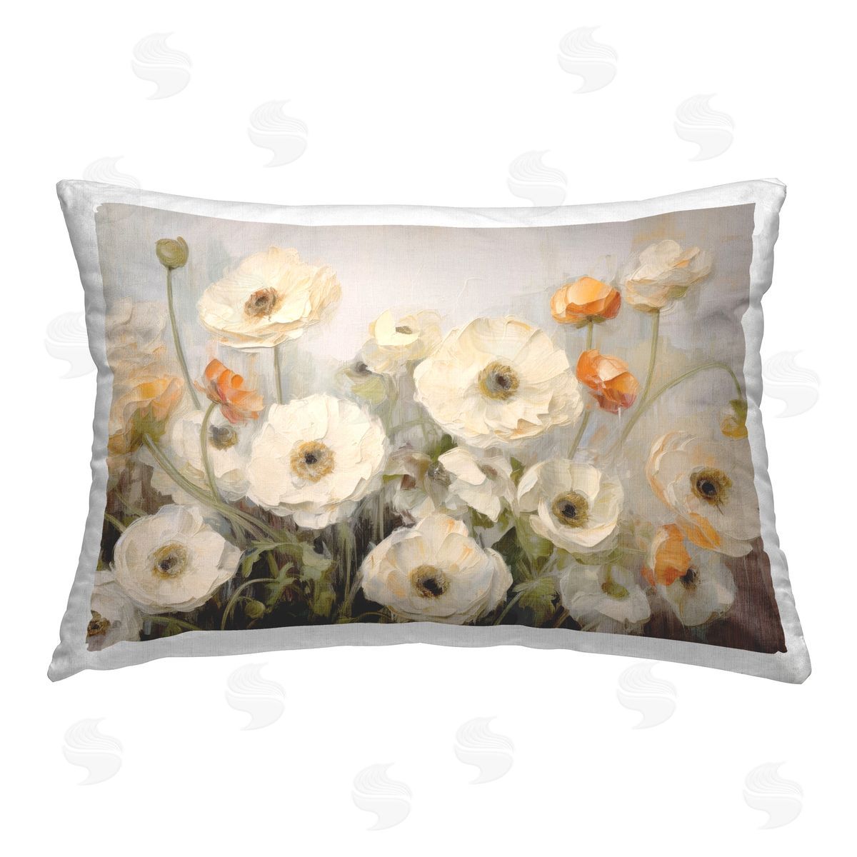 Petal Prints Design White Ranunculus Blooms Printed Plush Polyester Throw Pillow