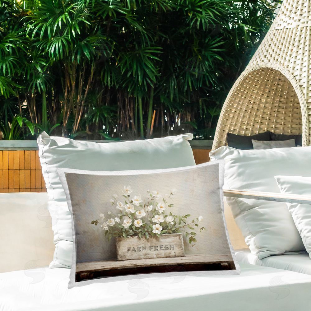 Ramona Murdock Farm Fresh Magnolias Outdoor Quick-Dry Polyester Printed Throw Pillow in Back Yard