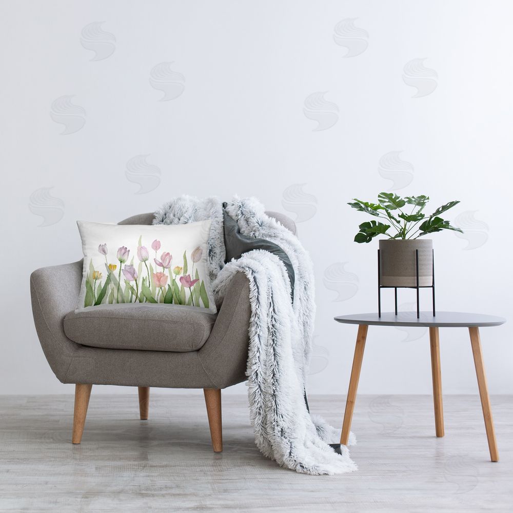 Lanie Loreth Soft Pastel Tulips Printed Plush Polyester Throw Pillow On Chair