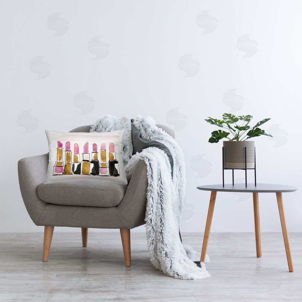 Lanie Loreth Glam Lipstick Doodle Printed Plush Polyester Throw Pillow On Chair