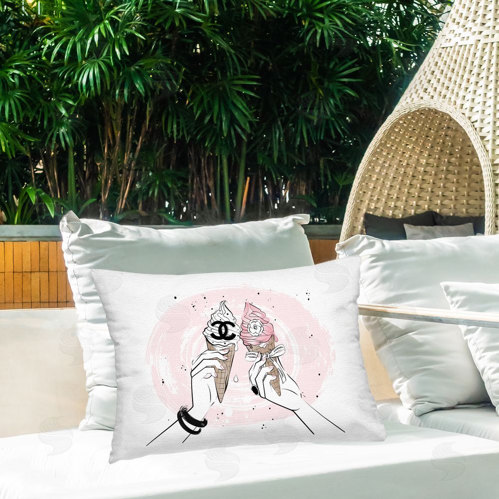 Martina Pavlova Glam Ice Cream Cheers Outdoor Quick-Dry Polyester Printed Throw Pillow in Back Yard
