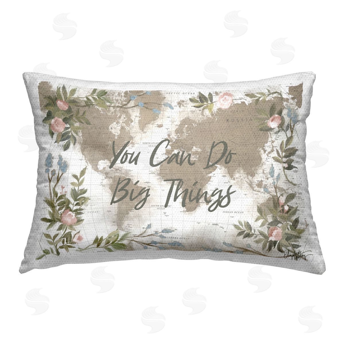 Elizabeth Medley Inspirational Floral Map Outdoor Quick-Dry Polyester Printed Throw Pillow
