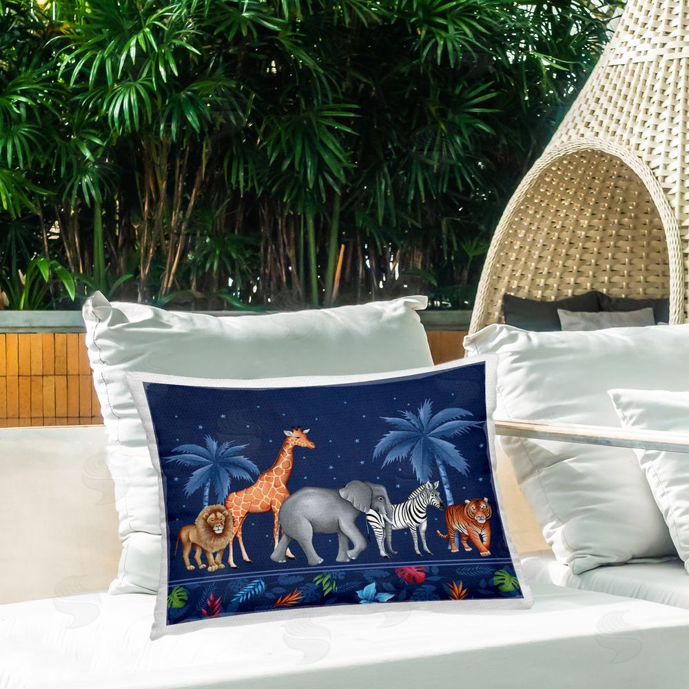 Emma Leach Stepping Jungle Animals Outdoor Quick-Dry Polyester Printed Throw Pillow in Back Yard