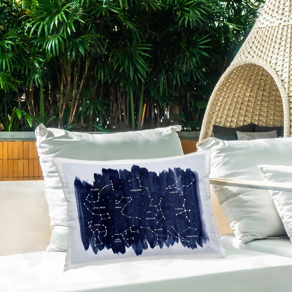 Carrie Cantwell Constellations on Blue Outdoor Quick-Dry Polyester Printed Throw Pillow in Back Yard