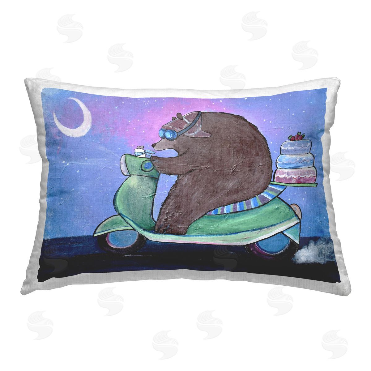 Andrea Doss Bear Riding Moped Printed Plush Polyester Throw Pillow