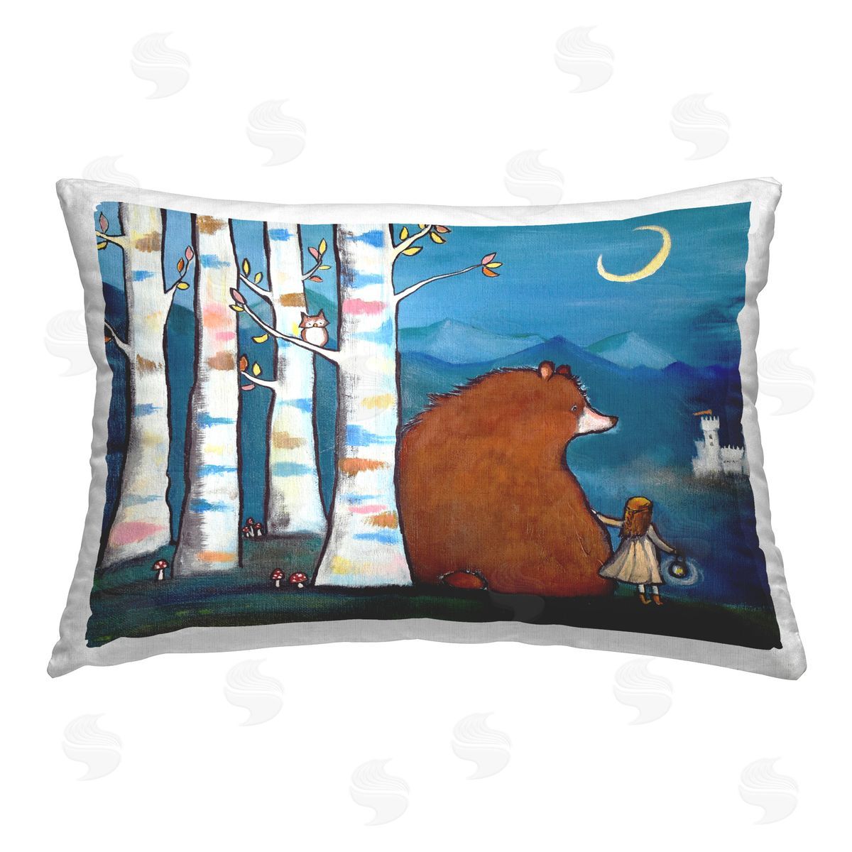 Andrea Doss Girl & Bear Friendship Printed Plush Polyester Throw Pillow