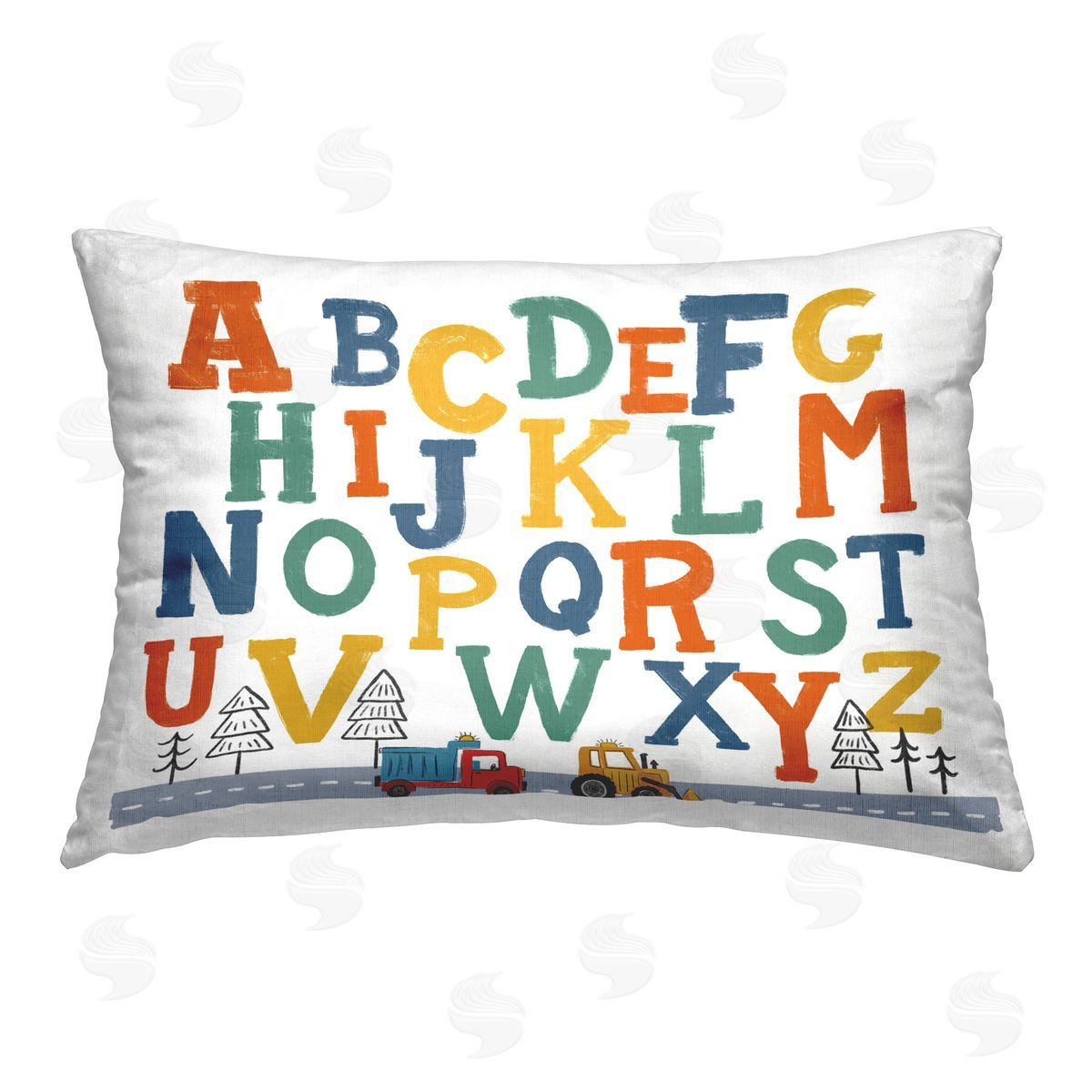 Diane Labombarbe Alphabet & Construction Trucks Printed Plush Polyester Throw Pillow