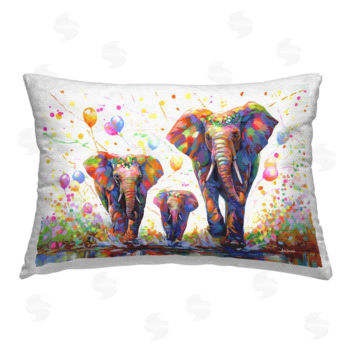 Leon Devenice Elephants & Celebration Balloons Outdoor Quick-Dry Polyester Printed Throw Pillow