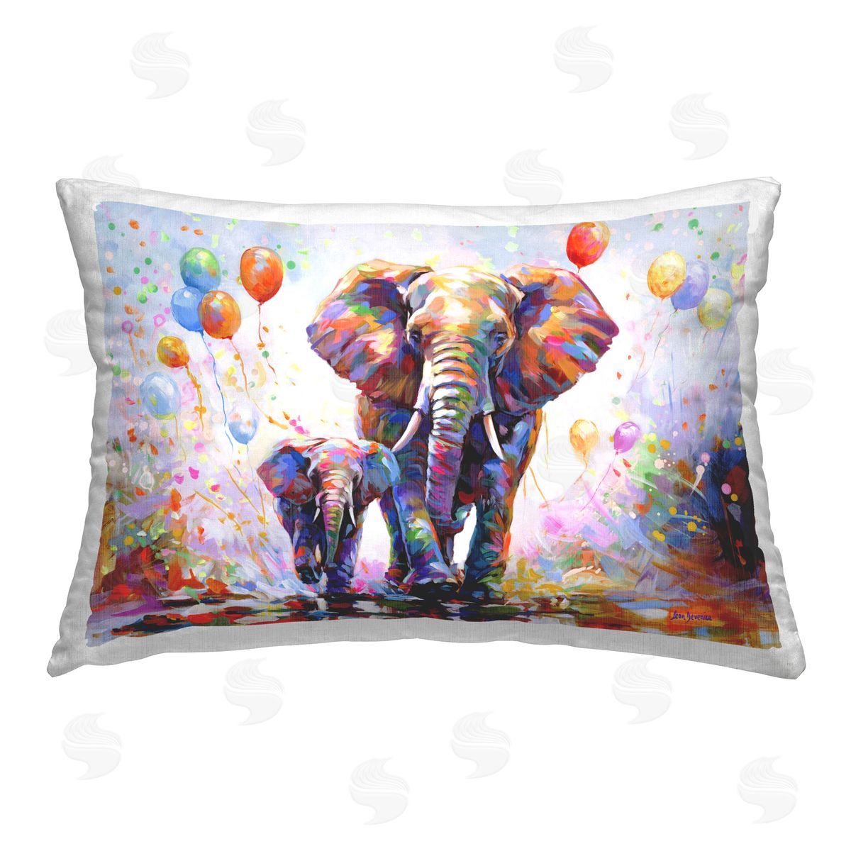 Leon Devenice Elephants & Balloons Printed Plush Polyester Throw Pillow