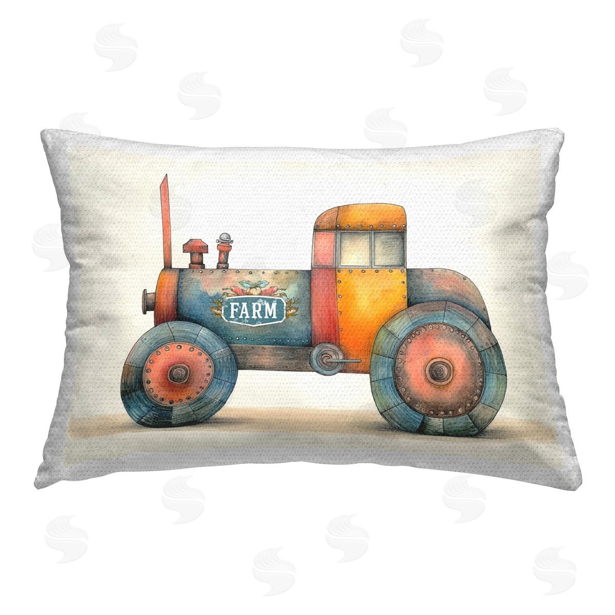 Steve Hunziker Whimsical Farm Tractor Outdoor Quick-Dry Polyester Printed Throw Pillow