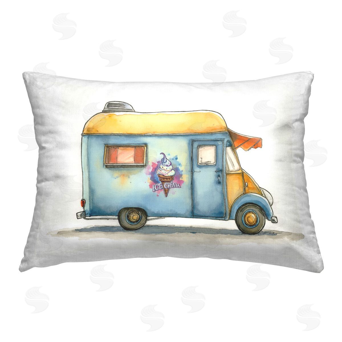 Steve Hunziker Retro Ice Cream Truck Printed Plush Polyester Throw Pillow