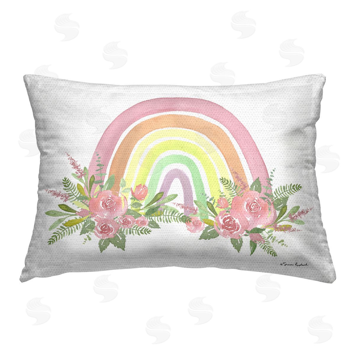 Sharon Kuplack Rose Blooming Rainbow Outdoor Quick-Dry Polyester Printed Throw Pillow